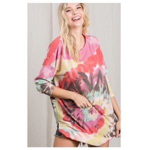 Woman’s tie-dye, long sleeve multicolor top